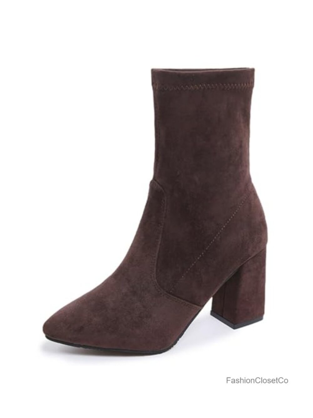 Women's Chunky Heel Ankle Boots Suede Pointed Toe Sock Booties Pull On